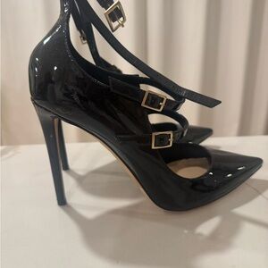 Tamara Mellon Glossy Black Strappy Heels